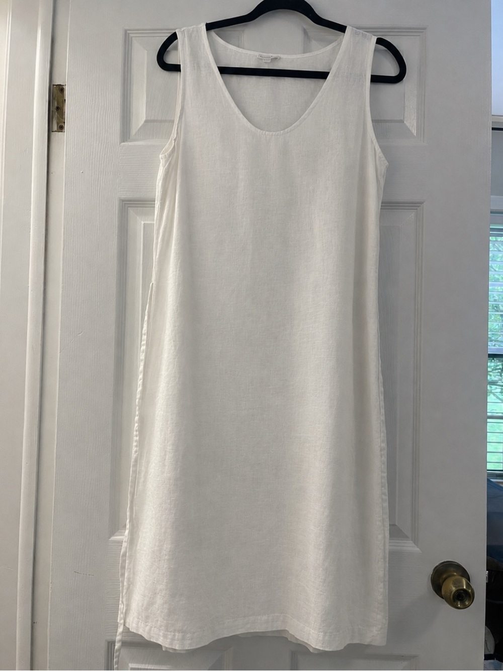 Garnet Hill White 100% Linen Sleeveless Tie Waist Midi Dress Size 6